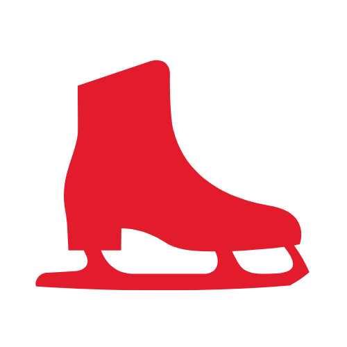 A red graphic silhouette of an ice skate.