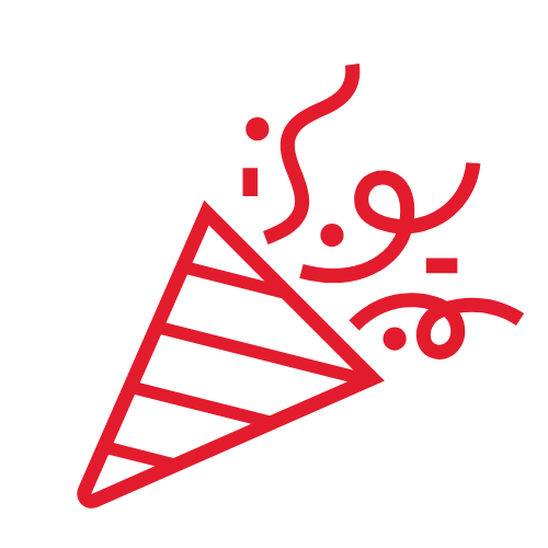A red graphic of a party streamer.