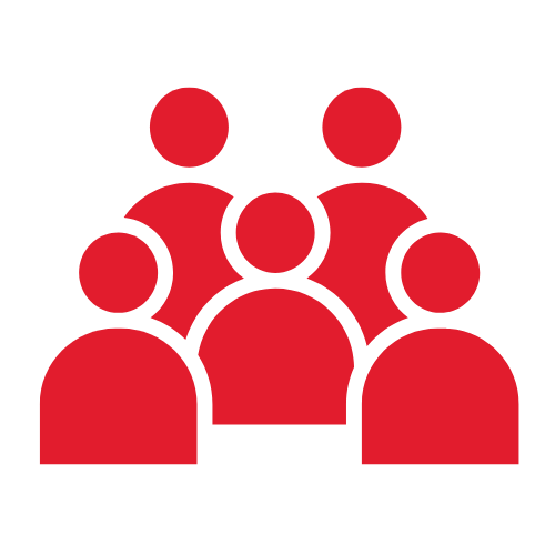 A red graphic showing multiple audience members.