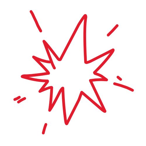 A red graphic of an explosion to denote a large impact