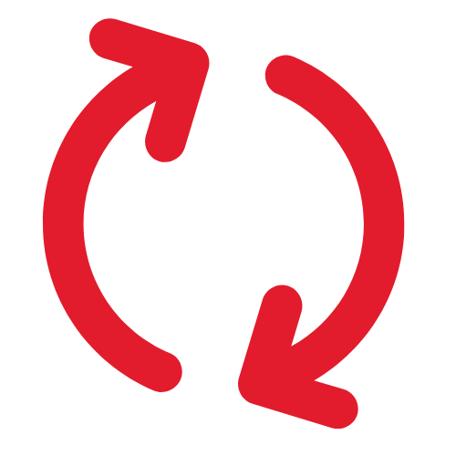 A red graphic showing two arrows in a circle chasing each other to represent repeating.
